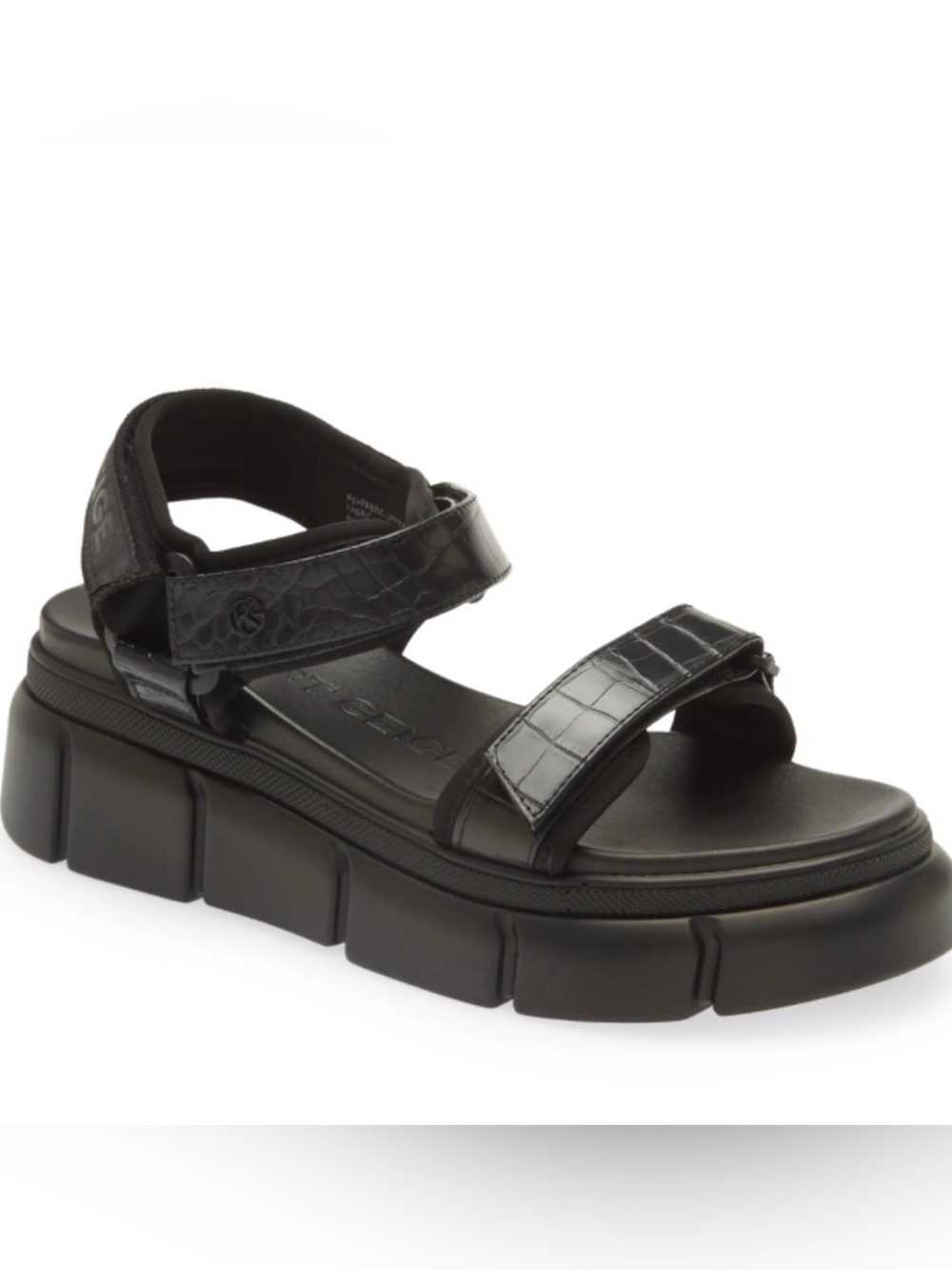 Kurt Geiger London Rigged Faux Leather Platform Buckle  Black Sandal Sz 36/ US 6